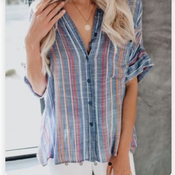 VICI HERE WE GO STRIPED BUTTON DOWN TOP - Picture 2 of 5